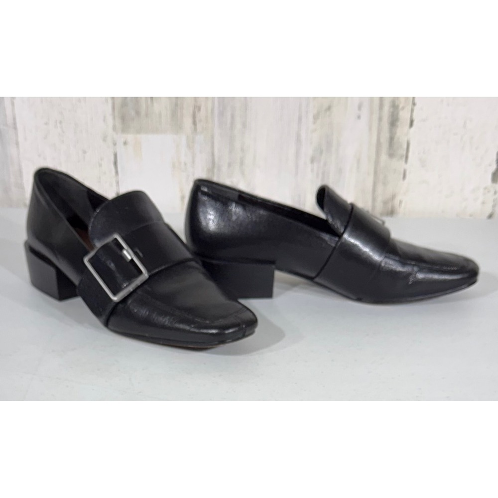 Via‎ Spiga Loafers 7M Black Leather Square Toe Buckle Italy Goth Dark Academia